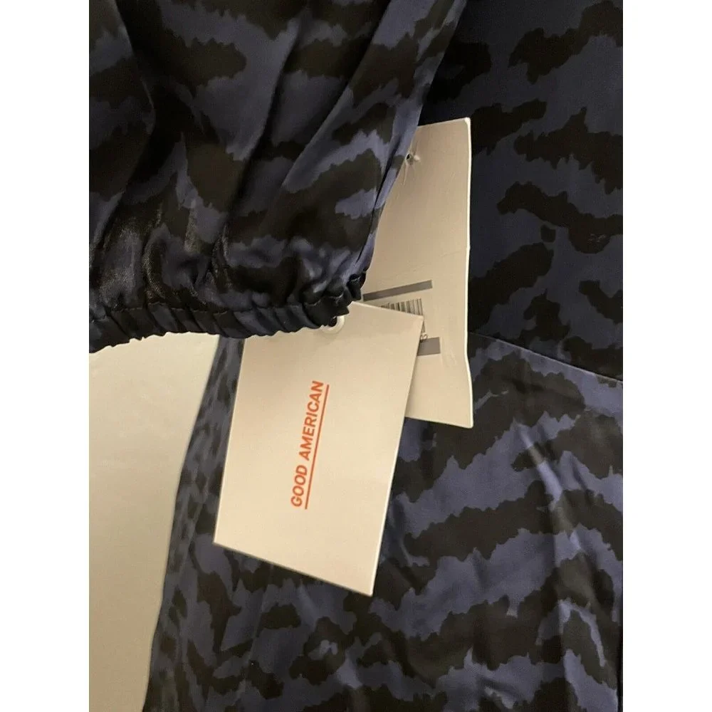 NWT Good American Corset Style Navy Black Zebra Print Puff Sleeve‎ Maxi Dress  2